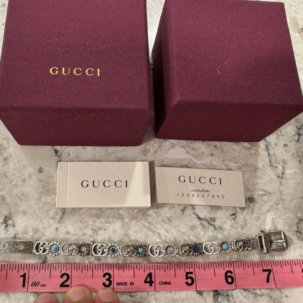 Authentic Gucci Double G Flower motif Stoned Bracelet Women with Box - Picture 6 of 7